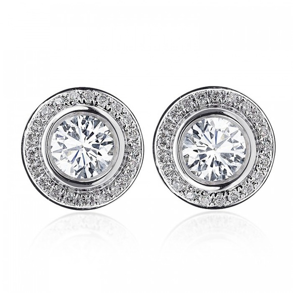 Avital & Co Jewelry Jewelry - 1.25 Carat Diamond Bezel Set Halo Gold Earrings